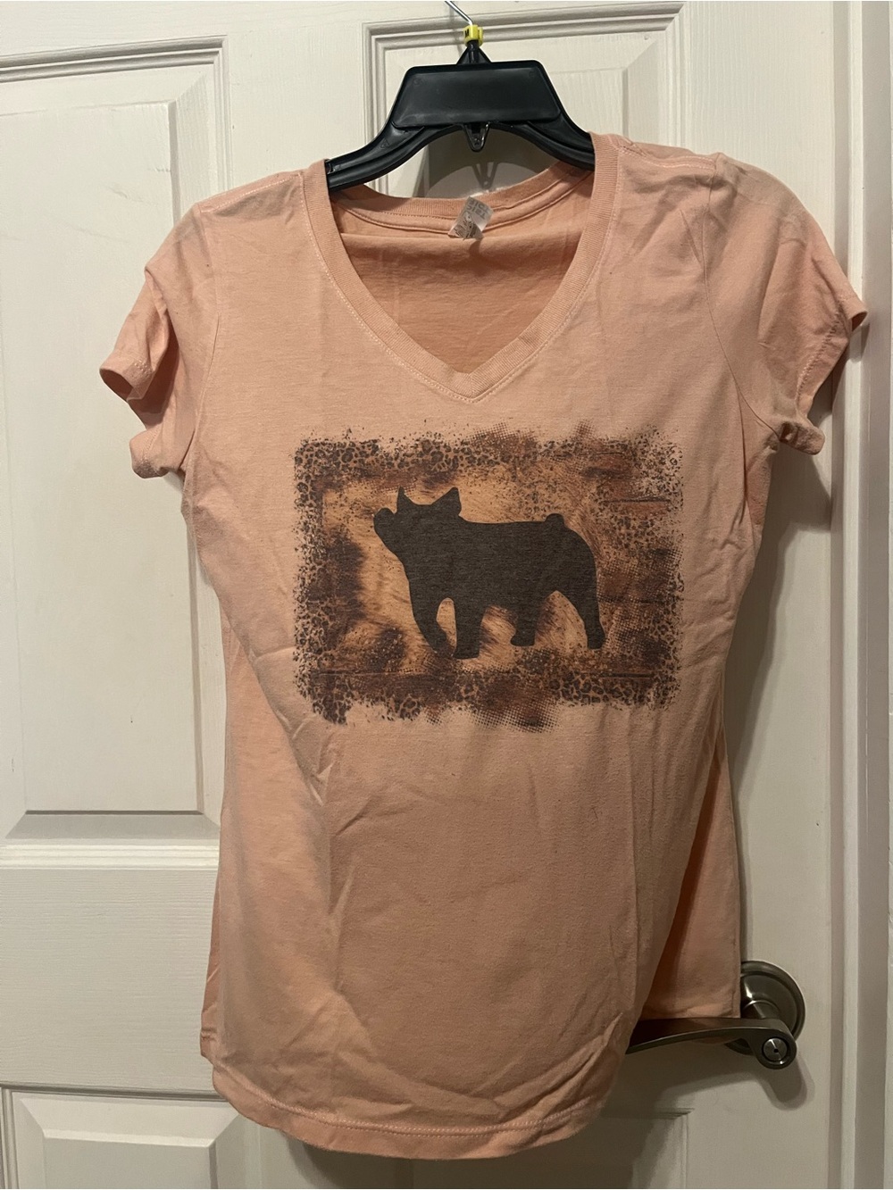 Bella Canvas Peach V-Neck Tee with Black Graphic